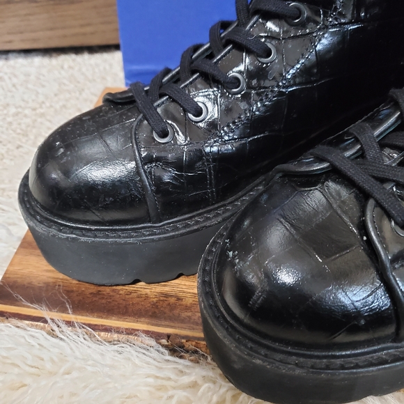 Stuart Weitzman Black Patent Leather Combat & Moto Boots - Picture 6 of 6